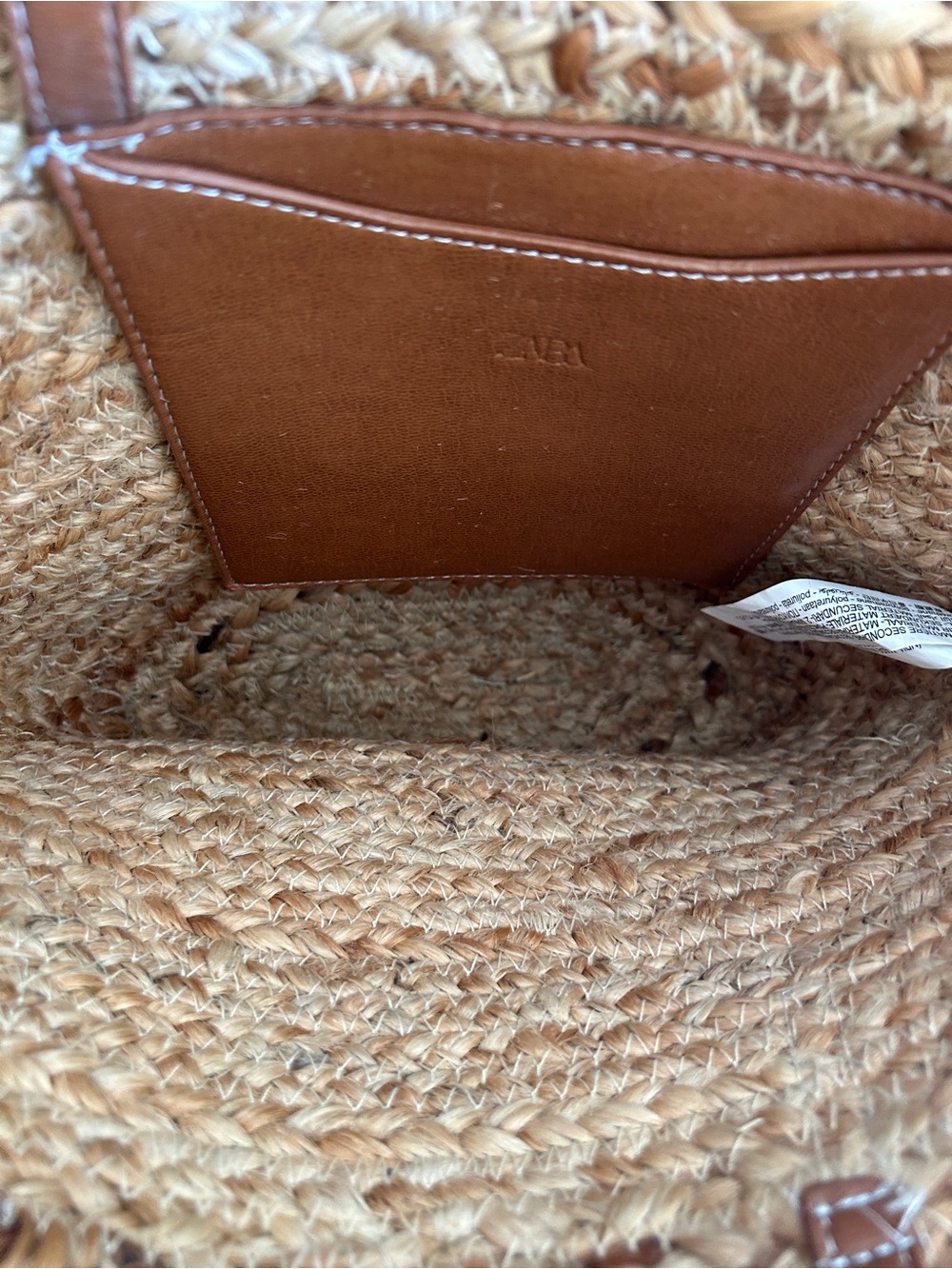 Zara Natural Straw Tote with Brown Leather Straps - Picture 4 of 6